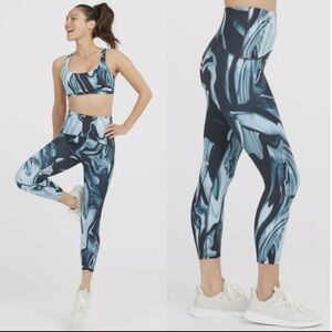 Spanx Women’s Booty Boost Active Marbled 7/8 Leggings Blue Black Size M